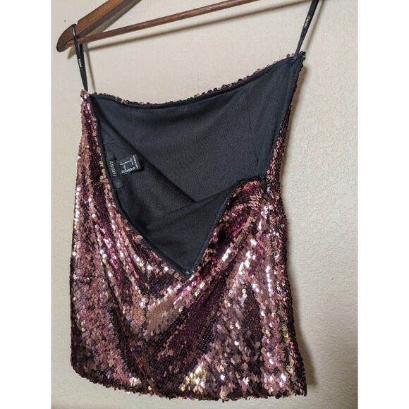 Rose Gold Sequin Drape Mini Skirt Size Small Forever 21 Clubwear Y2K Bimbocore - Picture 6 of 10